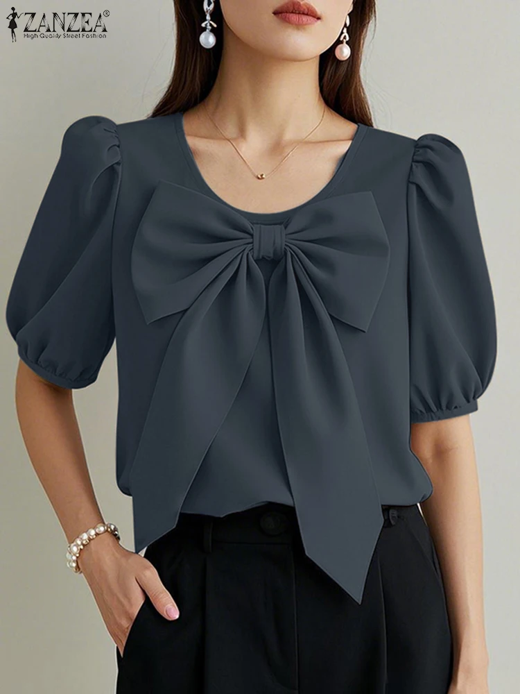 Summer Office Work Blouses 2025 ZANZEA Women Elegant Short Sleeve Bow Tie Shirt Casual O Neck Blusas Stylish Holiday Tops Tunic
Summer Office Work Blouses 2025 ZANZEA Women Elegant Short Sleeve Bow Tie Shirt Casual O Neck Blusas Stylish Holiday Tops Tunic