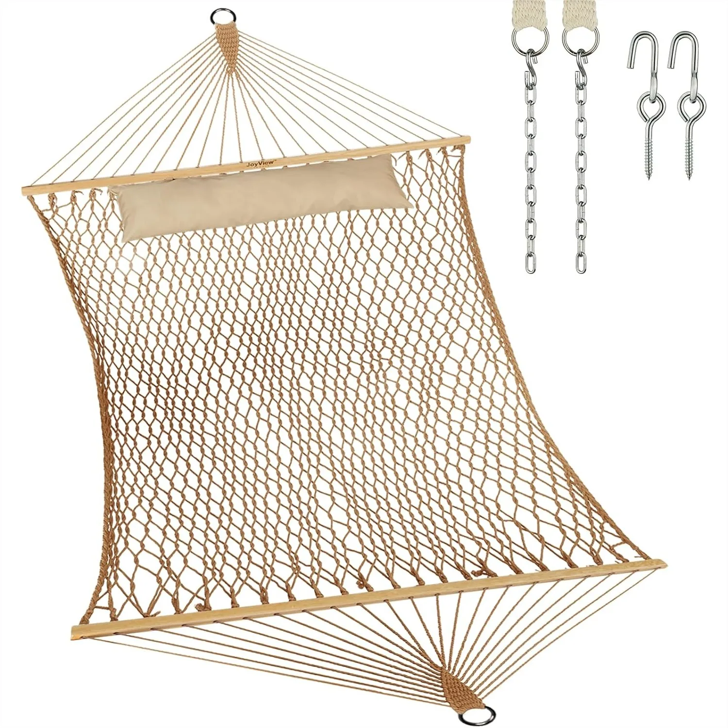 Hand Woven Cotton Rope Double Hammock with Hardwood Spreader Bar, 450lb Capacity for Outdoor Patio Yard
Hand Woven Cotton Rope Double Hammock with Hardwood Spreader Bar, 450lb Capacity for Outdoor Patio Yard