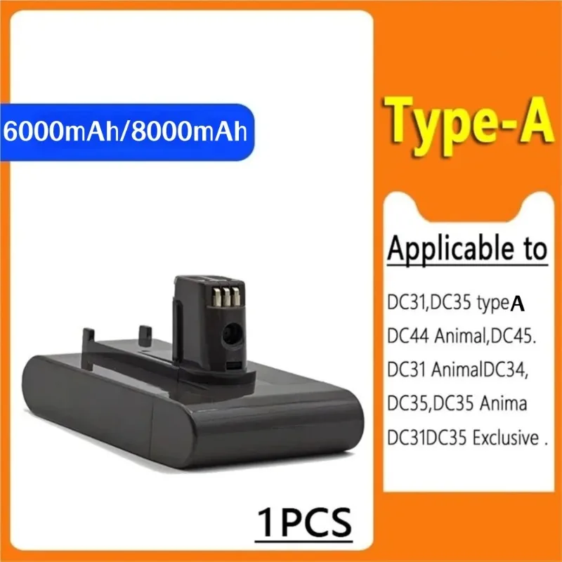 For Dyson DC35 Type A Battery 6000mAh/8000mAh Replacement for DC31 DC34 DC44 DC45 Handheld Vacuum Cleaner.
For Dyson DC35 Type A Battery 6000mAh/8000mAh Replacement for DC31 DC34 DC44 DC45 Handheld Vacuum Cleaner.