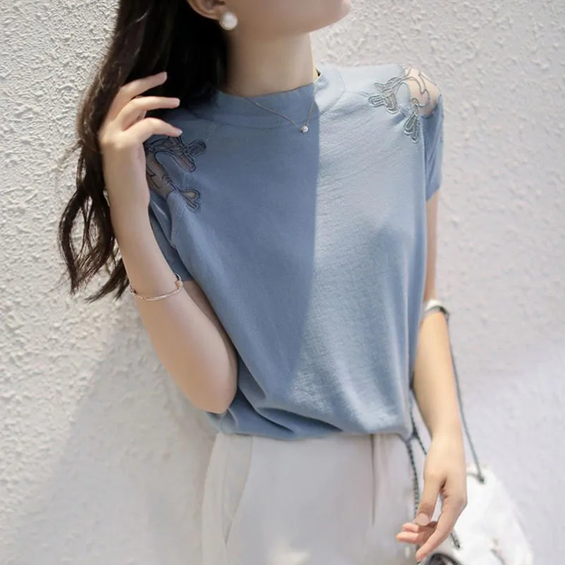 Fashion Short Sleeve Knitwears Knitted Sweater Women Pullovers O-Neck Embroidery Knit Sweater Pullover Women Tops Sweaters Q2626
Fashion Short Sleeve Knitwears Knitted Sweater Women Pullovers O-Neck Embroidery Knit Sweater Pullover Women Tops Sweaters Q2626