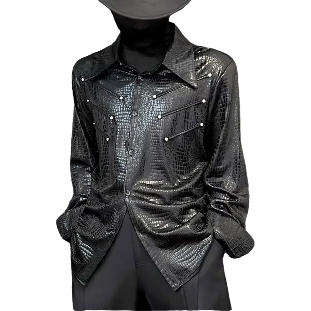 2026 Korean Embossed Rivet Black collar shirt Male Rascal Handsome Heavy Industry Diamond studded Long sleeved Shirt
2026 Korean Embossed Rivet Black collar shirt Male Rascal Handsome Heavy Industry Diamond studded Long sleeved Shirt