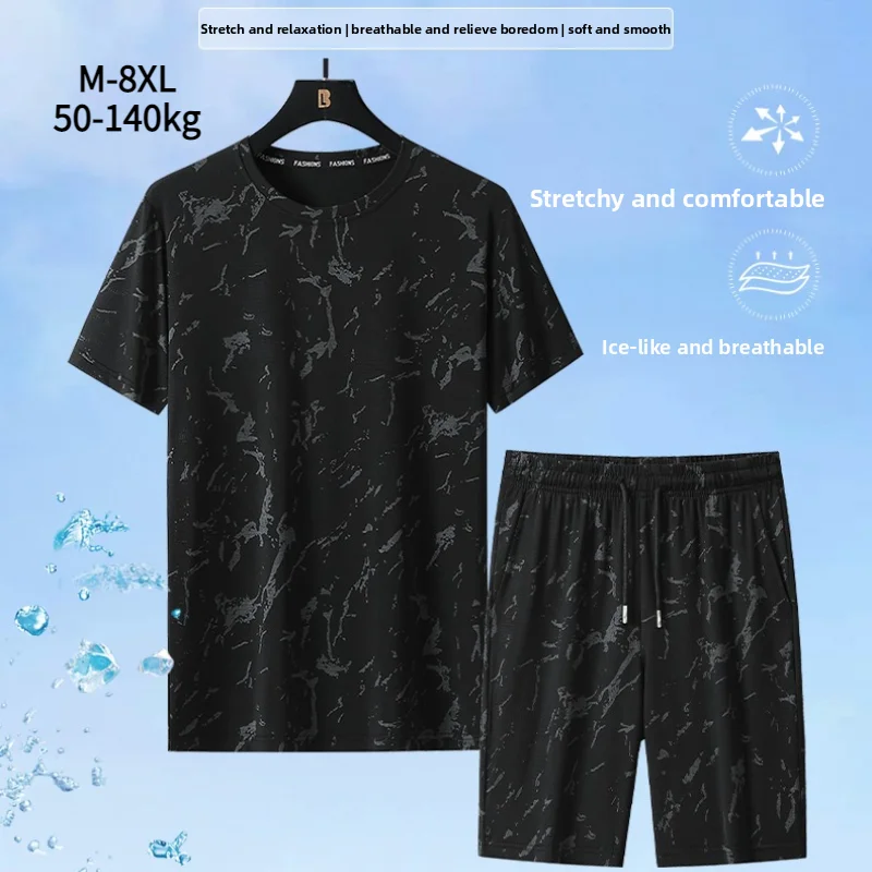 M-8XL 2026 Summer Plus Size Fat Men's Running Sports Set Loose Short Sleeve T-Shirt With Shorts Ice Silk Clothing Quick Dry
M-8XL 2026 Summer Plus Size Fat Men's Running Sports Set Loose Short Sleeve T-Shirt With Shorts Ice Silk Clothing Quick Dry