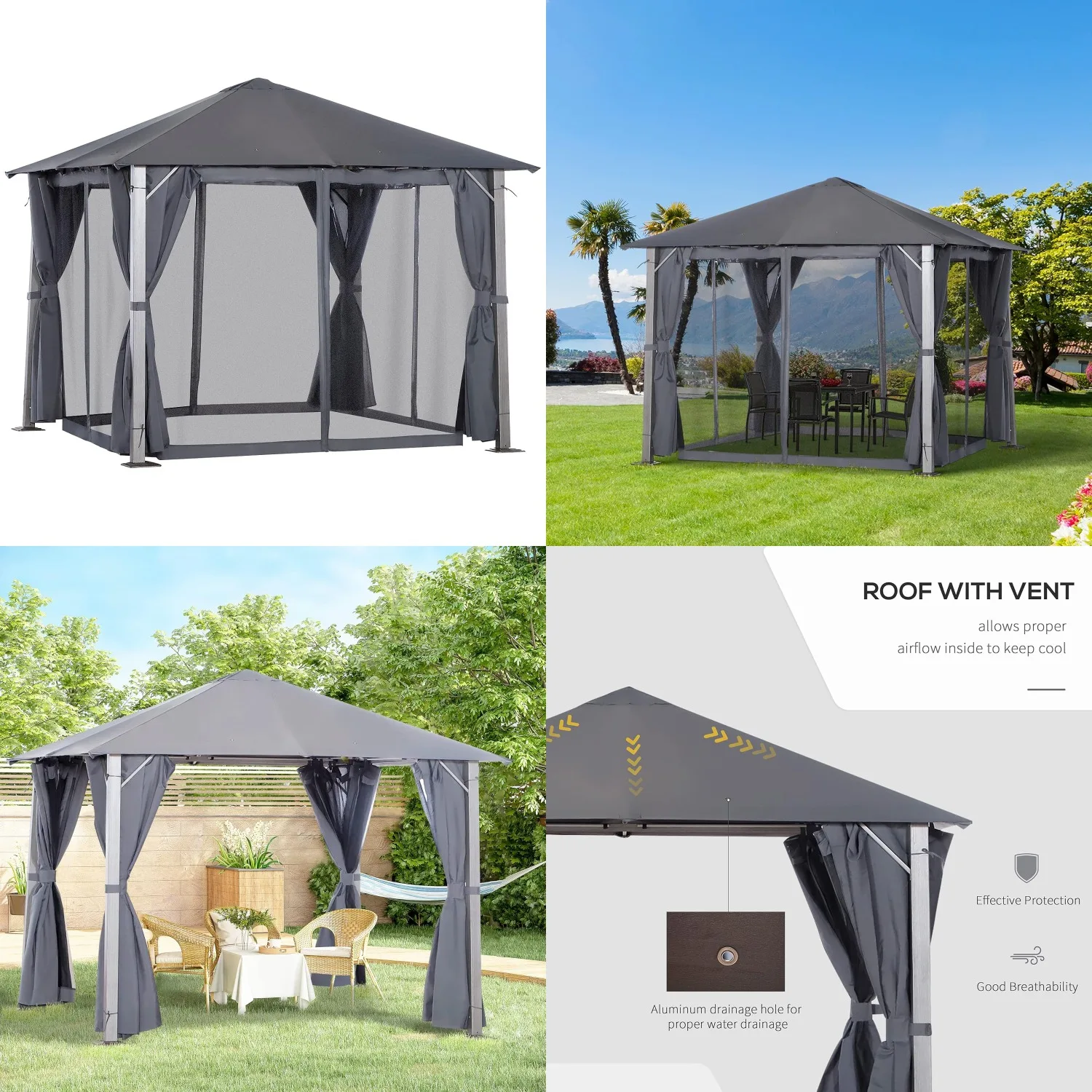 10x10 Patio Gazebo Canopy Shelter with Netting & Curtains Vented Roof for Garden Lawn Backyard Deck, Customized
10x10 Patio Gazebo Canopy Shelter with Netting & Curtains Vented Roof for Garden Lawn Backyard Deck, Customized