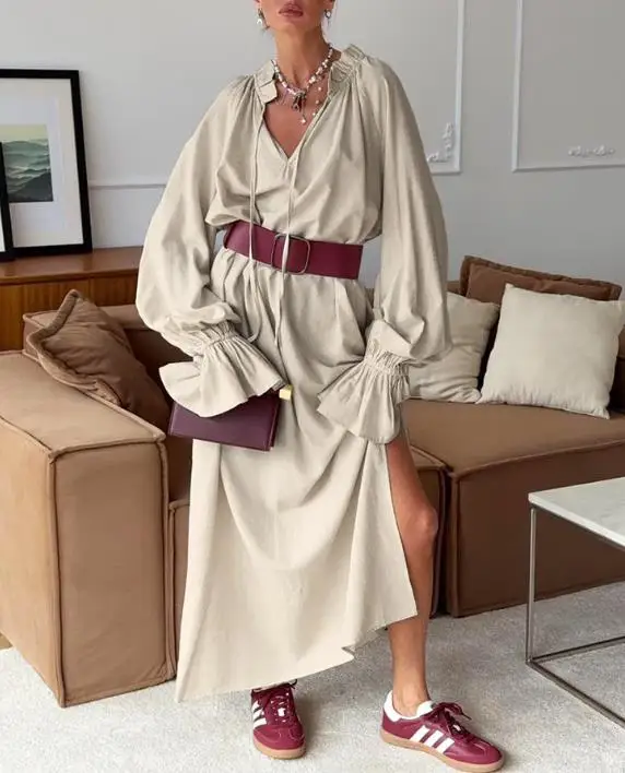 Elegant Women's Dress 2026 New Commuting Long Linen Dress with Slit and Lace Up Long Skirt Fashionable Retro Dress for Women
Elegant Women's Dress 2026 New Commuting Long Linen Dress with Slit and Lace Up Long Skirt Fashionable Retro Dress for Women