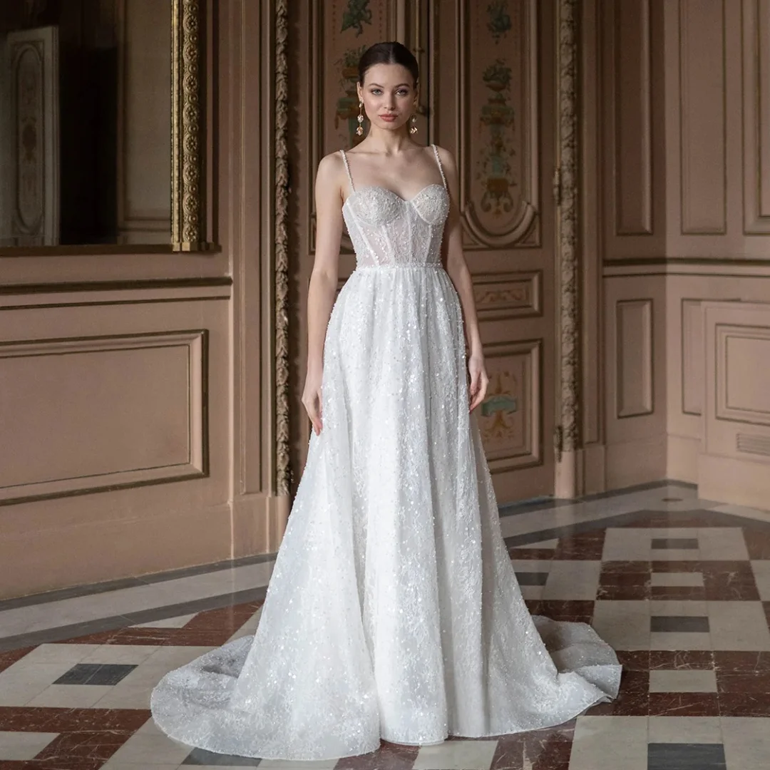 Glitter Wedding Dresses Spaghetti Straps Vestido de Novia Elegant Sequins Wedding Party Dress Reception Gown Vestidos Customized
Glitter Wedding Dresses Spaghetti Straps Vestido de Novia Elegant Sequins Wedding Party Dress Reception Gown Vestidos Customized