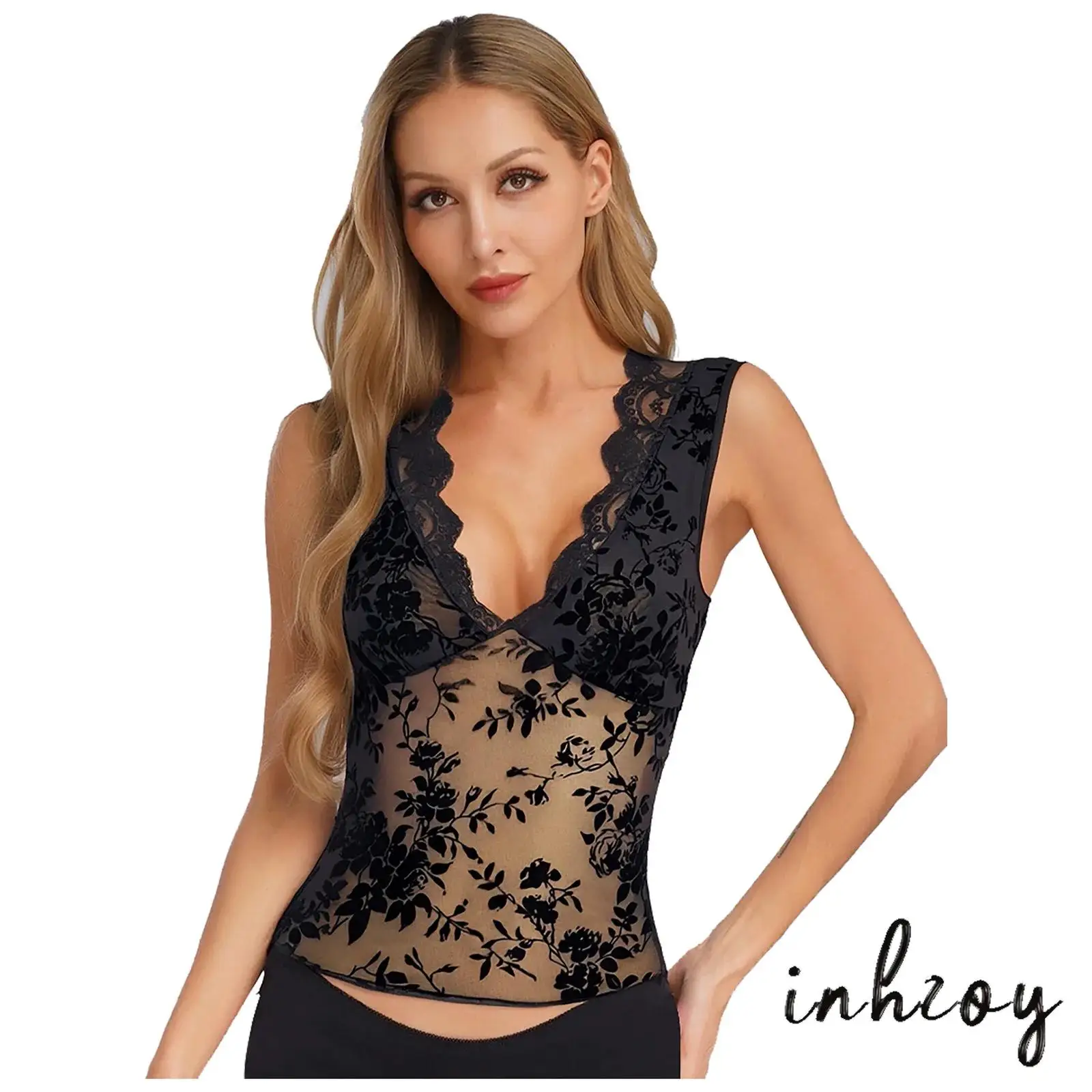Sexy Womens Velvet Flocked Mesh See-through Tank Tops V Neck Floral Lace Trim Sleeveless Jacquard Vest Crop Tops Fashion Blouses
Sexy Womens Velvet Flocked Mesh See-through Tank Tops V Neck Floral Lace Trim Sleeveless Jacquard Vest Crop Tops Fashion Blouses