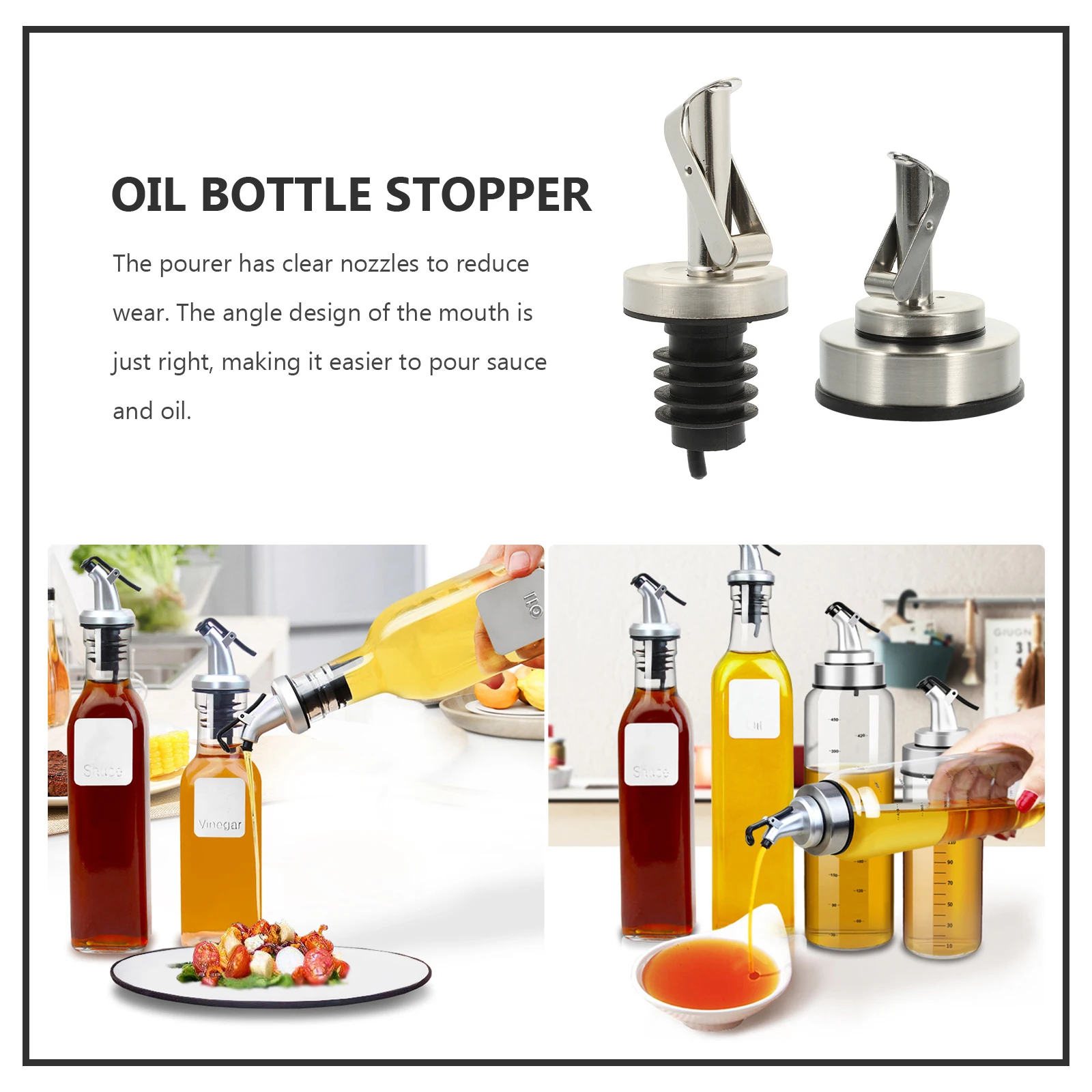 2Pcs Oil Bottle Pourer Nozzle Leakproof Spout Stopper Dispenser Kitchen Supplies Plastic Stainless Steel Easy Use Sauce
2Pcs Oil Bottle Pourer Nozzle Leakproof Spout Stopper Dispenser Kitchen Supplies Plastic Stainless Steel Easy Use Sauce