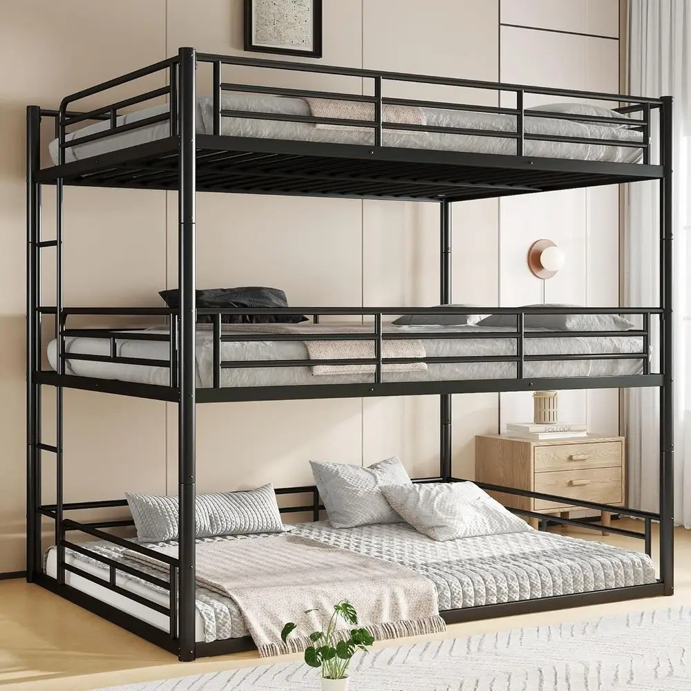 Triple Bunk Beds with Full-Length Guardrails, Queen Over Queen Over Queen, Noise-Reduced Metal in Black
Triple Bunk Beds with Full-Length Guardrails, Queen Over Queen Over Queen, Noise-Reduced Metal in Black