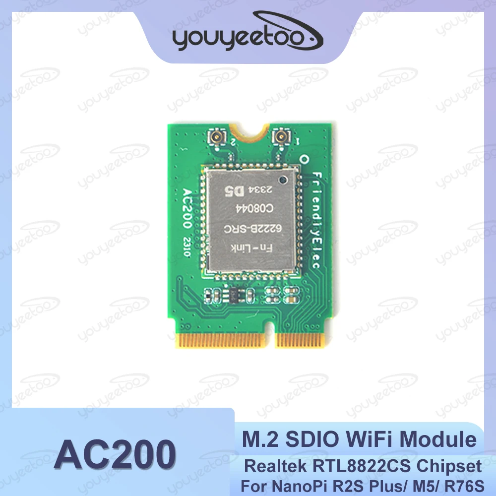 Dual-band M.2 SDIO WiFi Module AC200 Realtek RTL8822CS Chipset IEEE 802.11 a/b/g/n/ac For NanoPi R2S Plus / M5 / R76S
Dual-band M.2 SDIO WiFi Module AC200 Realtek RTL8822CS Chipset IEEE 802.11 a/b/g/n/ac For NanoPi R2S Plus / M5 / R76S