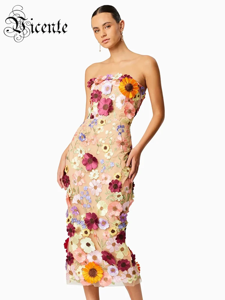 VC Elegant Dresses For Women 2024 Fashion Summer Beautiful Embroidery Floral Patchwork Mesh Strapless Midi Dress With Lining
VC Elegant Dresses For Women 2024 Fashion Summer Beautiful Embroidery Floral Patchwork Mesh Strapless Midi Dress With Lining