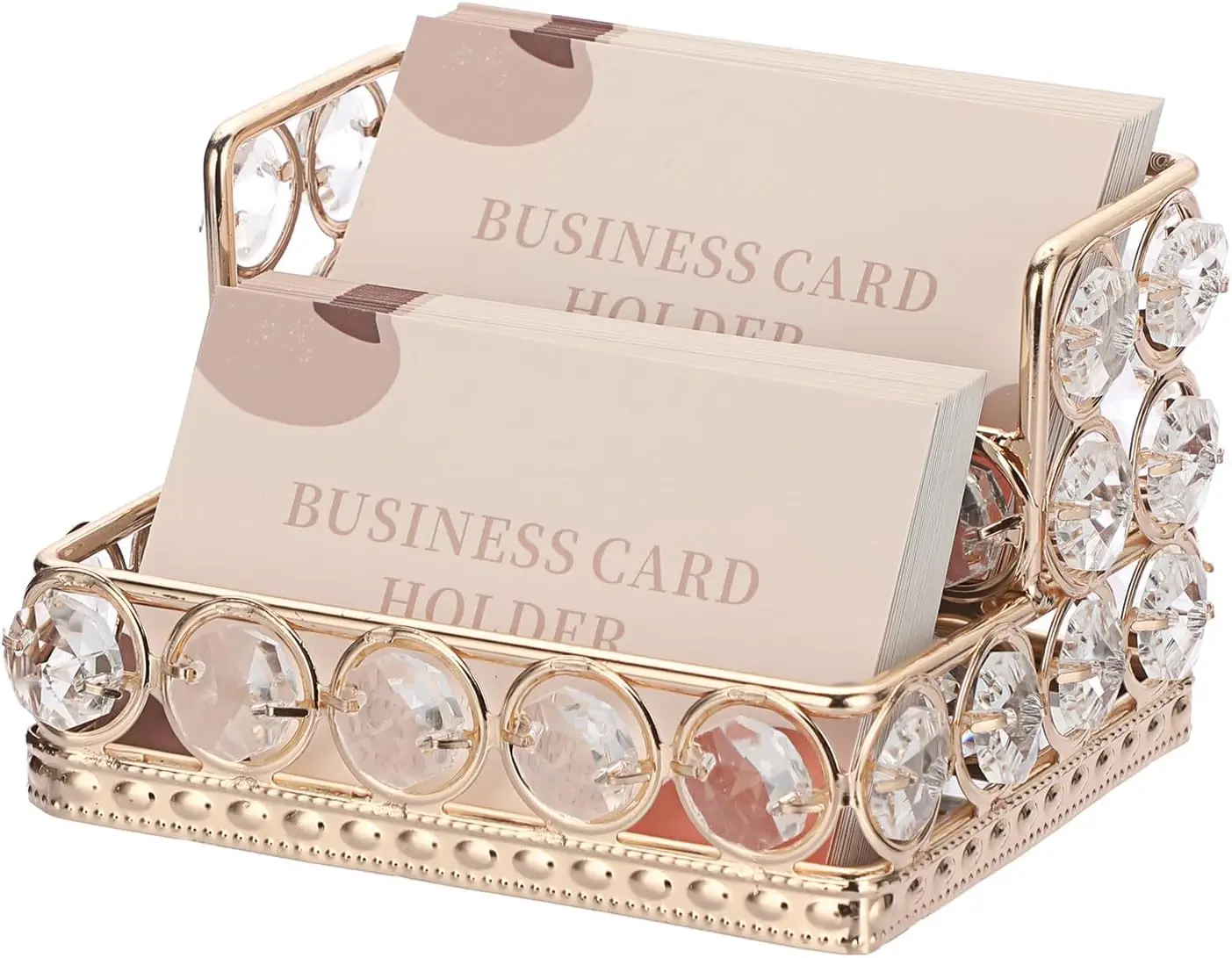 2-Tier Crystal Business Card Holder with Mirror Base, Gold Metal Display Stand for Office Desk
2-Tier Crystal Business Card Holder with Mirror Base, Gold Metal Display Stand for Office Desk
