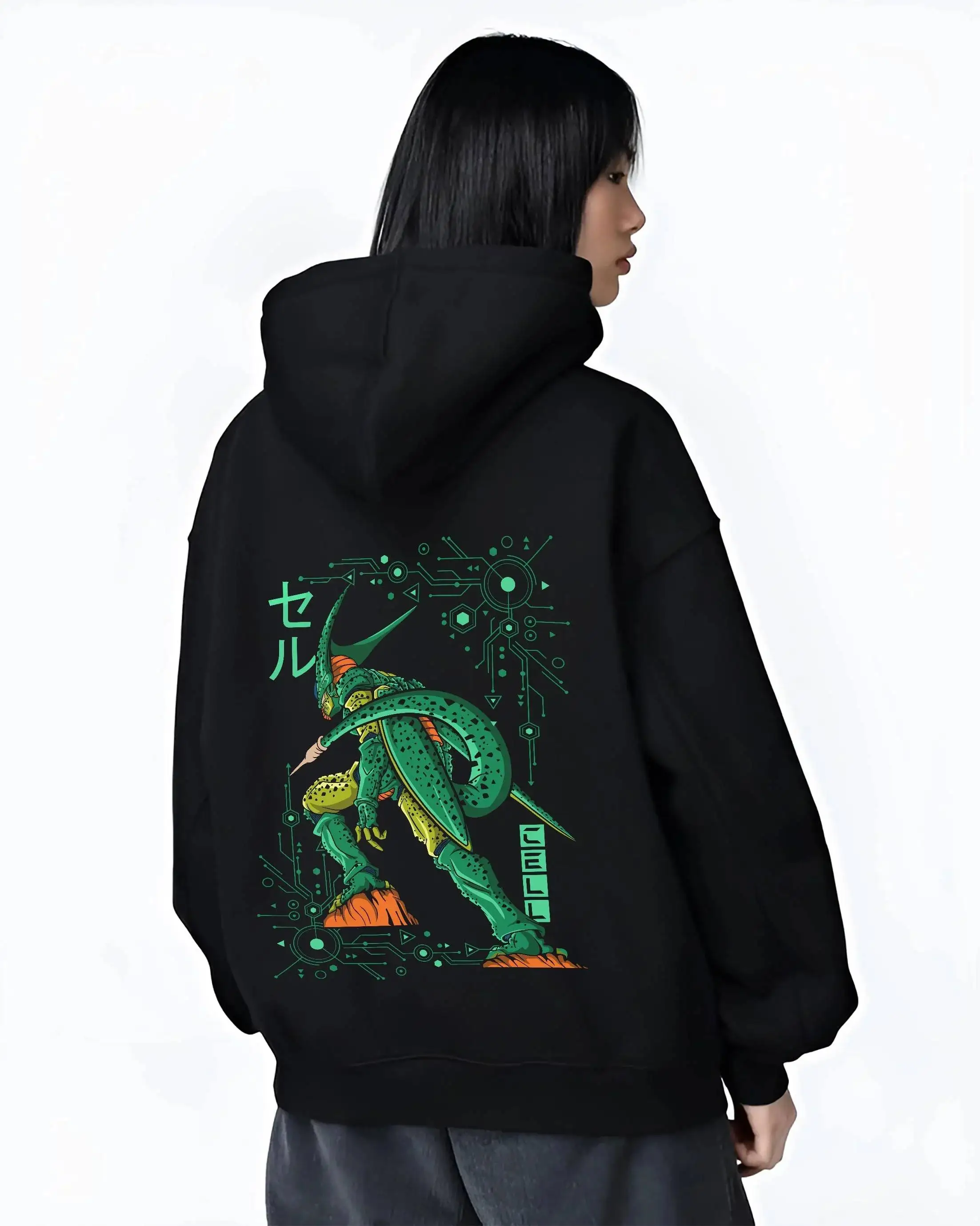 Dragon Ball Z Cell Black Hoodie Green Bio Android Character Print Circuit Board Design Cotton Sweatshirt with Tail Detail
Dragon Ball Z Cell Black Hoodie Green Bio Android Character Print Circuit Board Design Cotton Sweatshirt with Tail Detail