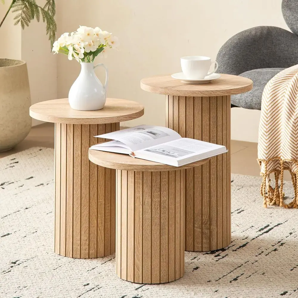3-Piece Nesting Coffee Table Set, Small Round Wooden Side Tables with Drum Base, Ideal for Living Room, Bedroom, and Small Space
3-Piece Nesting Coffee Table Set, Small Round Wooden Side Tables with Drum Base, Ideal for Living Room, Bedroom, and Small Space