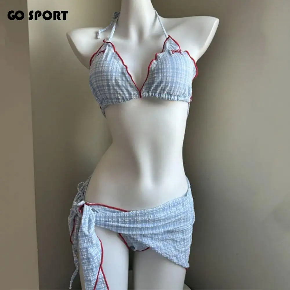 Ins Bowknot Grid Sleeveless Swimsuit Lace Up Pleated Bikini Bathing Suit Deep-V Slim Fit Three Pieces Swimwear Set Vacation
Ins Bowknot Grid Sleeveless Swimsuit Lace Up Pleated Bikini Bathing Suit Deep-V Slim Fit Three Pieces Swimwear Set Vacation