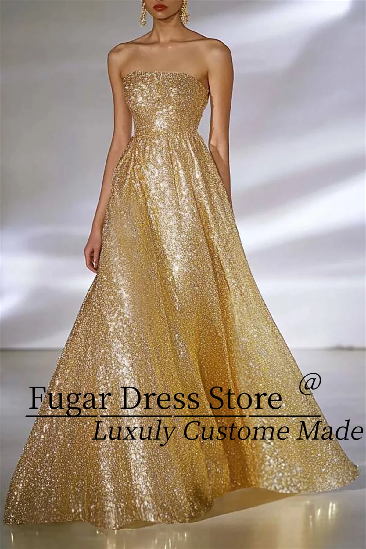 TIANTIAN Customized Shiny Sequin Strapless Gold Ball Gown Floor-Length Dress Formal Evening Prom Women Dress платье на выпускной
TIANTIAN Customized Shiny Sequin Strapless Gold Ball Gown Floor-Length Dress Formal Evening Prom Women Dress платье на выпускной