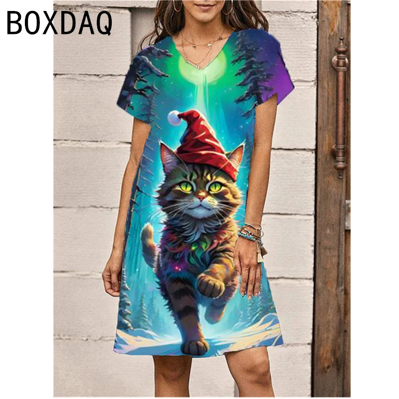 Big Size Women Dress 3D Funny Cat Printed Casual A-Line Dress Summer Short Sleeve V-Neck Knee-length Dress
Big Size Women Dress 3D Funny Cat Printed Casual A-Line Dress Summer Short Sleeve V-Neck Knee-length Dress