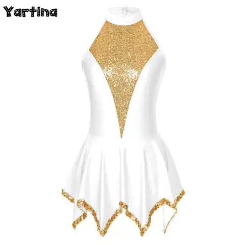 Womens Shiny Sequin Gymnastics Leotards Ballet Lyrical Contemporary Dance Dress Jazz Dance Dresses Party Performance Dancewear
