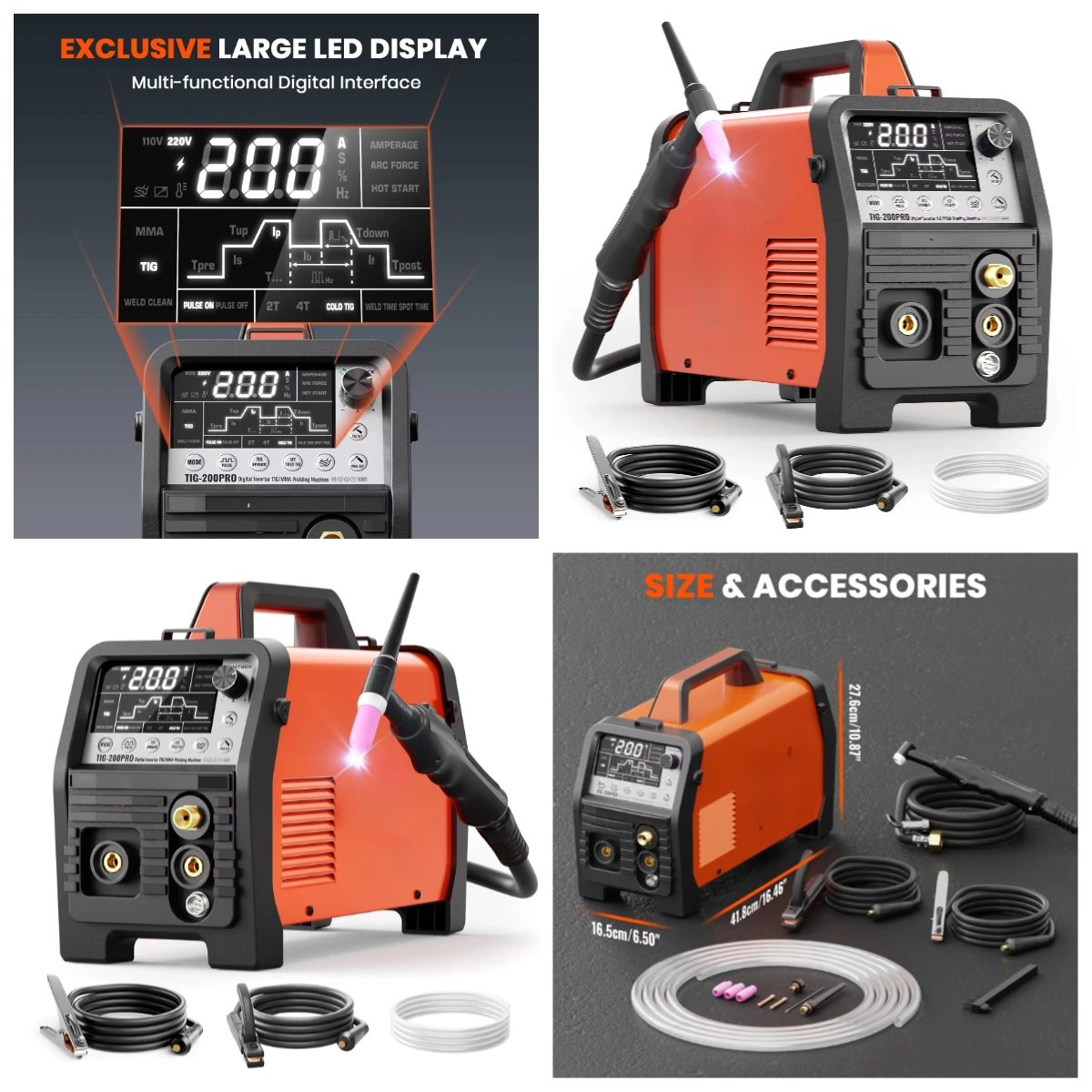 TIG200PRO 6-in-1 Digital TIG Welder, Cold TIG ACDC Inverter Machine for Aluminum Metal Welding
TIG200PRO 6-in-1 Digital TIG Welder, Cold TIG ACDC Inverter Machine for Aluminum Metal Welding