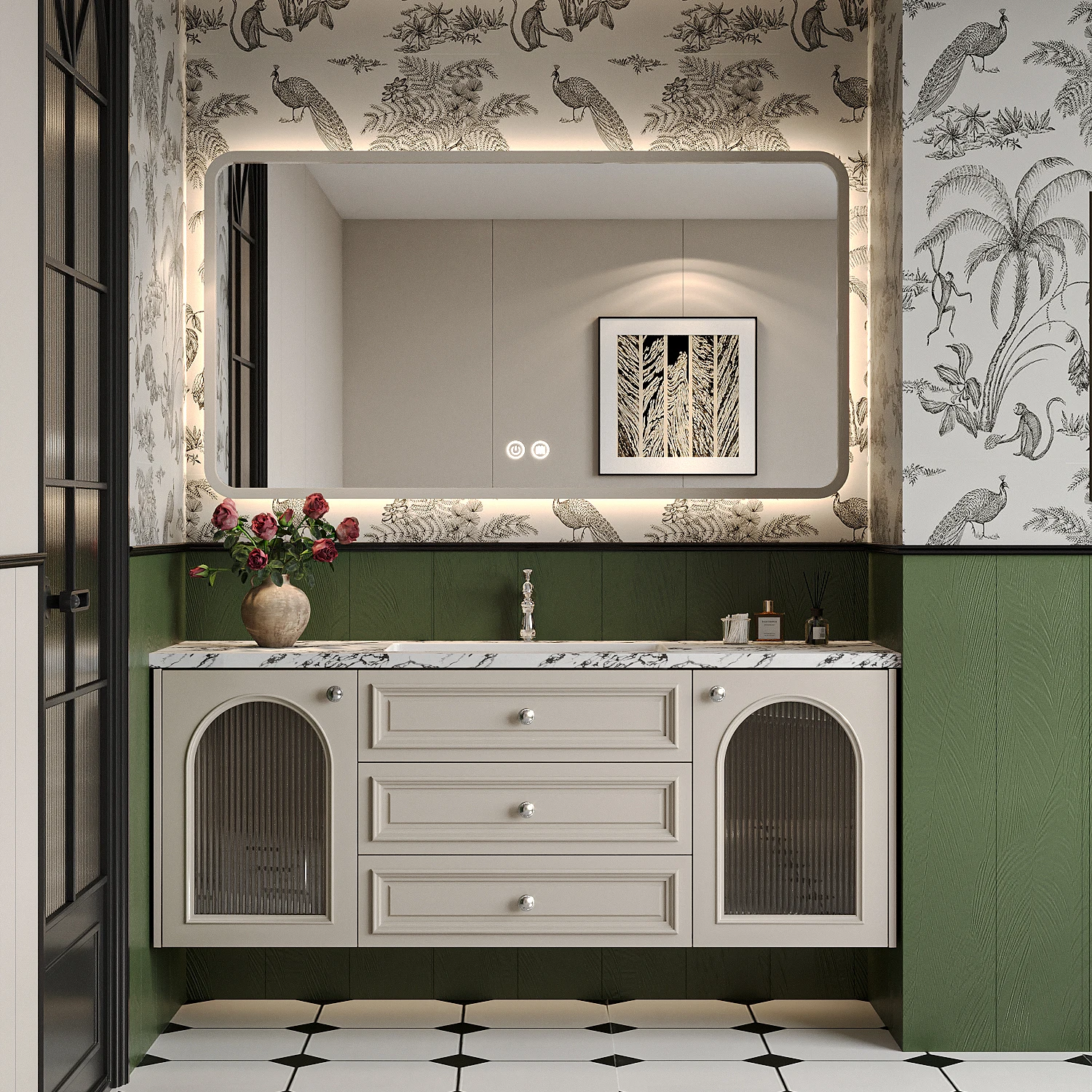 HV-High-end Rubber Wood French Storage Cabinet Smart Mirror Touch Ceramic Basin Wall-mounted Bathroom Cabinet Set for Apartment*
HV-High-end Rubber Wood French Storage Cabinet Smart Mirror Touch Ceramic Basin Wall-mounted Bathroom Cabinet Set for Apartment*