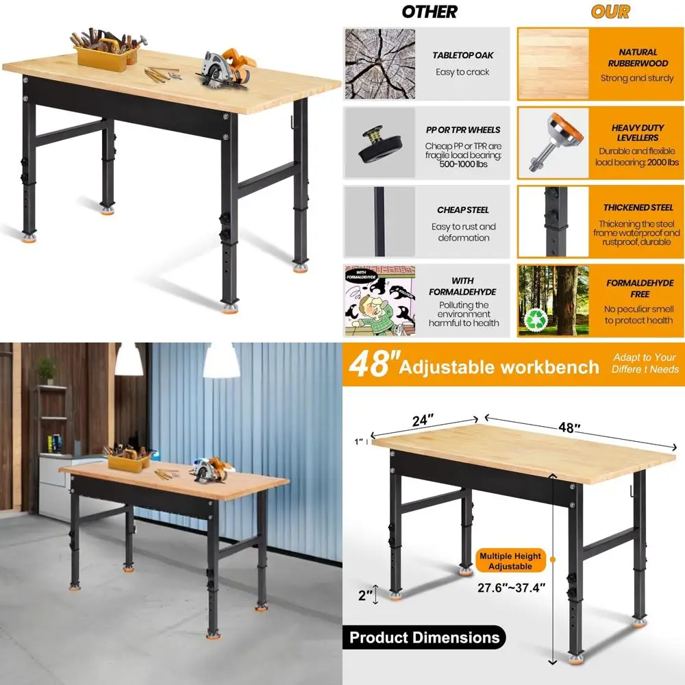 Сверхмощный регулируемый верстак с резиновой деревянной столешницей, грузоподъемность 2000 фунтов, рабочий стол из твердой древесины для использования в гараже
Сверхмощный регулируемый верстак с резиновой деревянной столешницей, грузоподъемность 2000 фунтов, рабочий стол из твердой древесины для использования в гараже