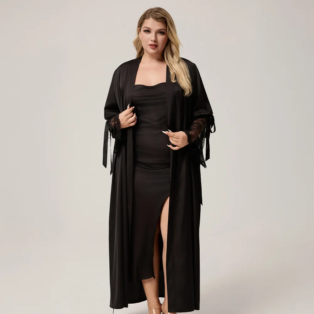 Satin chiffon ladies' nightgown spring and autumn lace long sleeve plus size pajamas home clothes
Satin chiffon ladies' nightgown spring and autumn lace long sleeve plus size pajamas home clothes