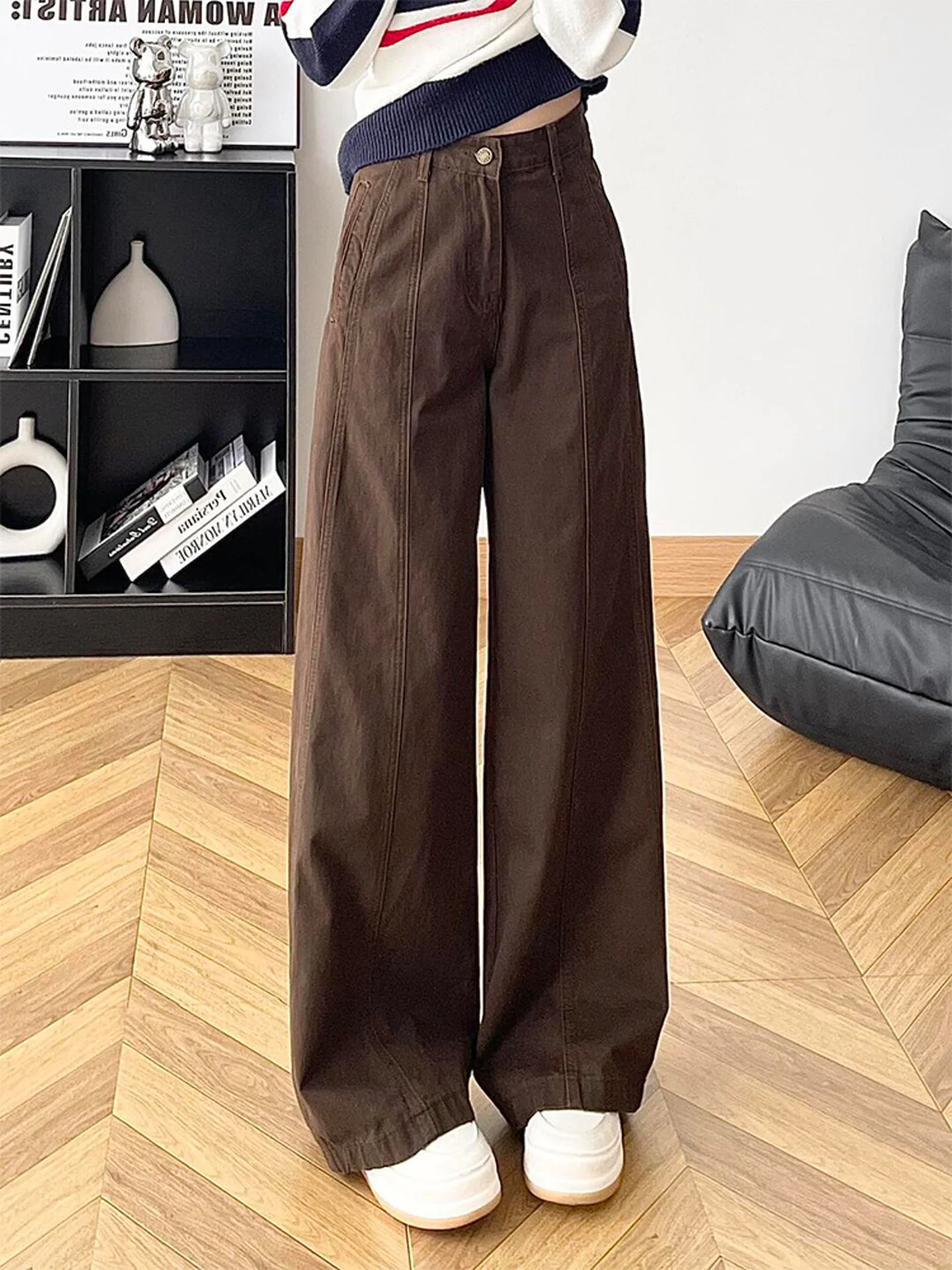 American Style High Waist Wide Leg Denim Pants Women's Coffee Color Lazy Shape Summer New Pear Shape Straight Cut Jeans
American Style High Waist Wide Leg Denim Pants Women's Coffee Color Lazy Shape Summer New Pear Shape Straight Cut Jeans