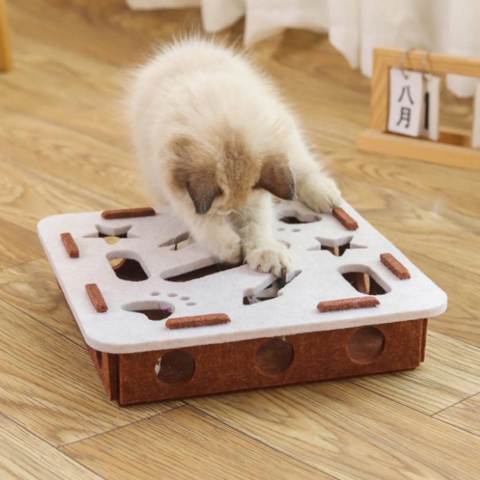 Feline Hide-and-Seek Toy Box Mental Stimulation Felt Feline Challenge Box Pet Accessory Scrape Resistant Easy to Clean
Feline Hide-and-Seek Toy Box Mental Stimulation Felt Feline Challenge Box Pet Accessory Scrape Resistant Easy to Clean