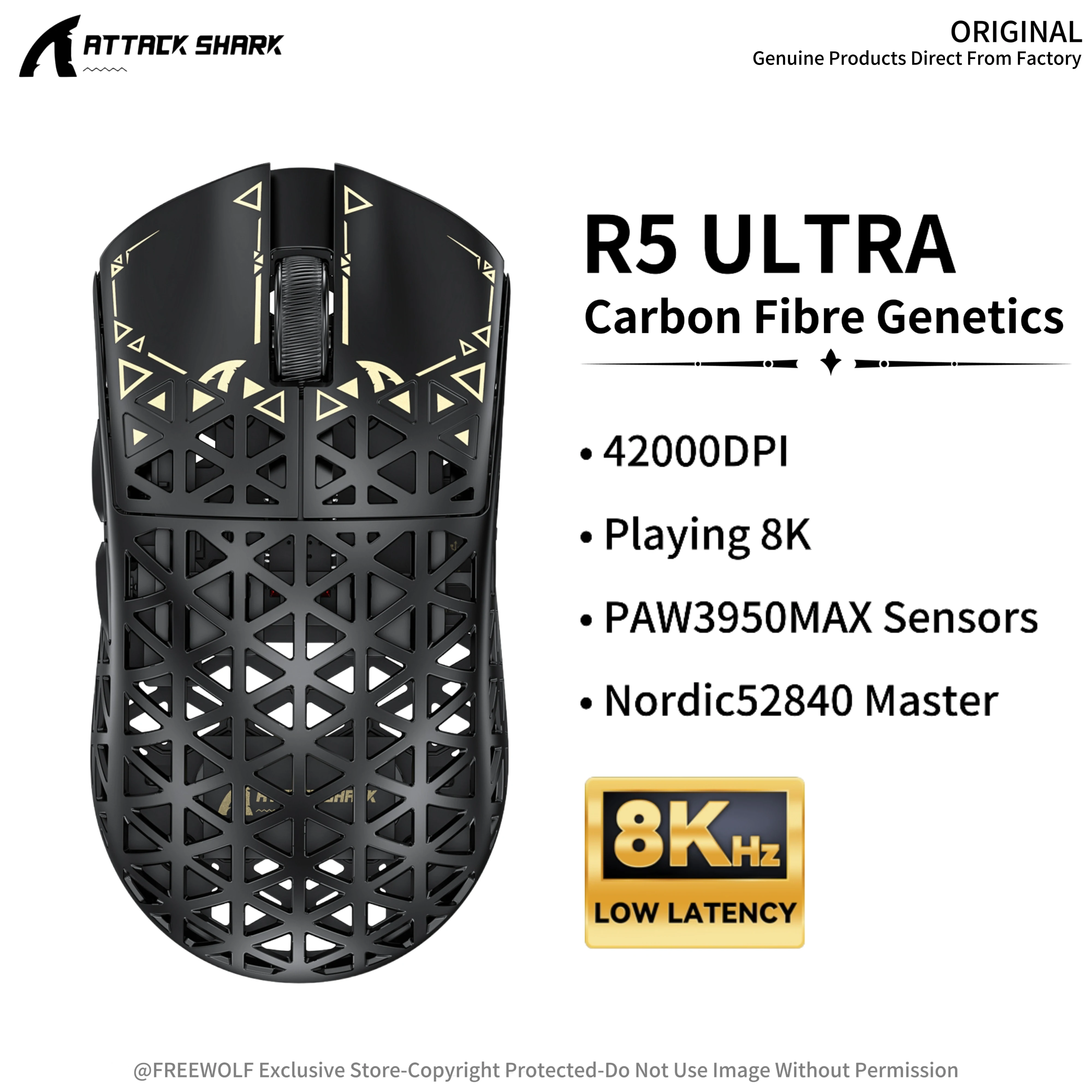 ATTACK SHARK R5 Ultra Three-mode Mouse,Carbon Fiber Composite Material Design,PAW3950MAX Chip,42000DPI,Nordic52840 Master for PC
ATTACK SHARK R5 Ultra Three-mode Mouse,Carbon Fiber Composite Material Design,PAW3950MAX Chip,42000DPI,Nordic52840 Master for PC