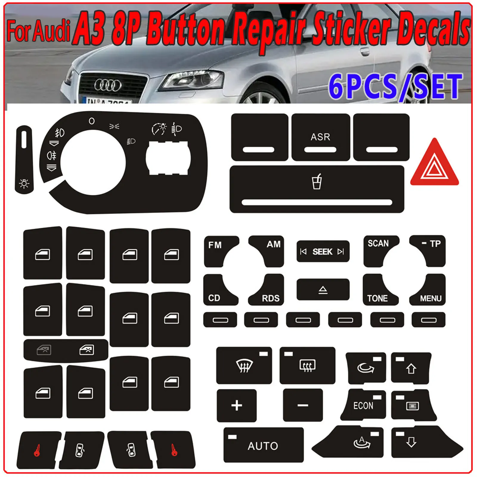 1 Set Radio Headlight Button Repair Worn Knob Switch Decal Stickers Fits For Audi-A3 8P 2004-2008 Interior Accessories
1 Set Radio Headlight Button Repair Worn Knob Switch Decal Stickers Fits For Audi-A3 8P 2004-2008 Interior Accessories