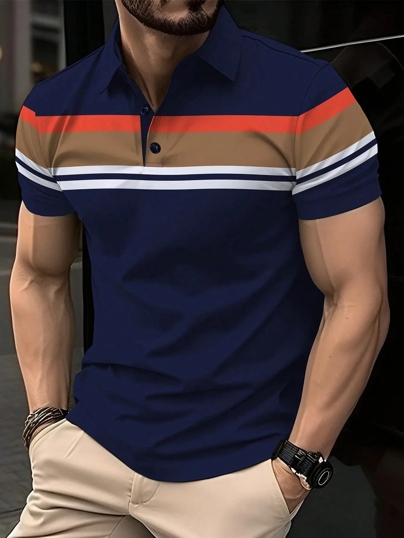 The new men's short-sleeved POLO shirt for summer 2025 is casual fashionable and soft with 3D striped pattern printing
The new men's short-sleeved POLO shirt for summer 2025 is casual fashionable and soft with 3D striped pattern printing