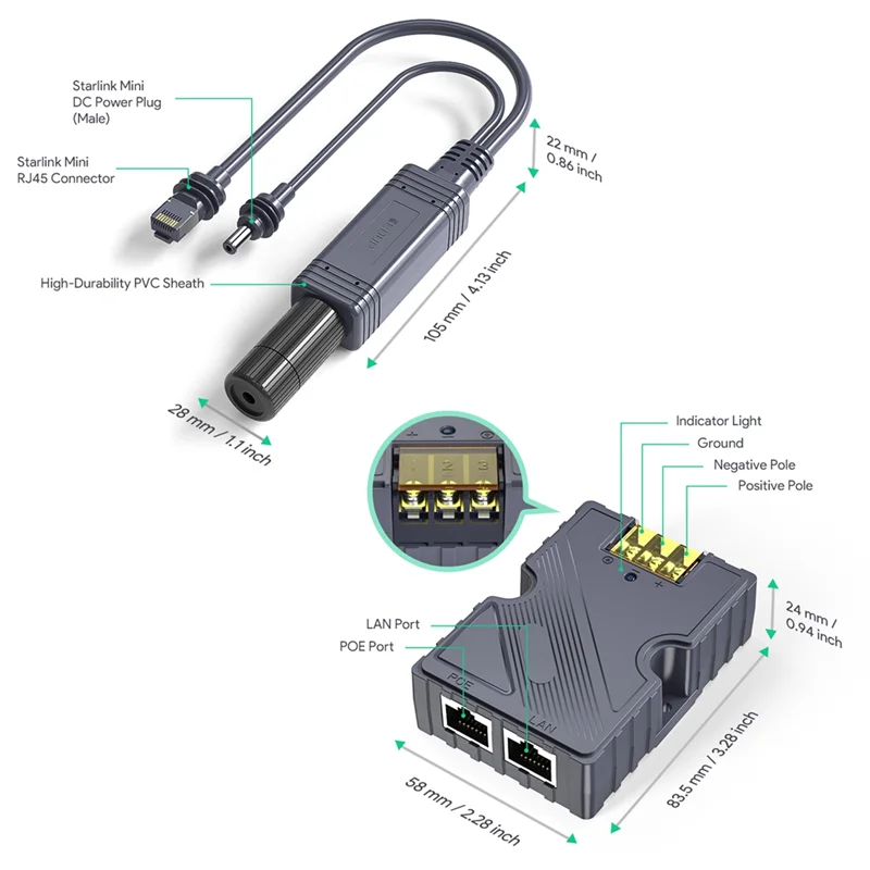 Durable-For Starlink Mini Dishy POE Adapter 150W Gige Passive & ESD Protection With Mini Starlink DC&RJ45 Adapter Splitter,For S
Durable-For Starlink Mini Dishy POE Adapter 150W Gige Passive & ESD Protection With Mini Starlink DC&RJ45 Adapter Splitter,For S