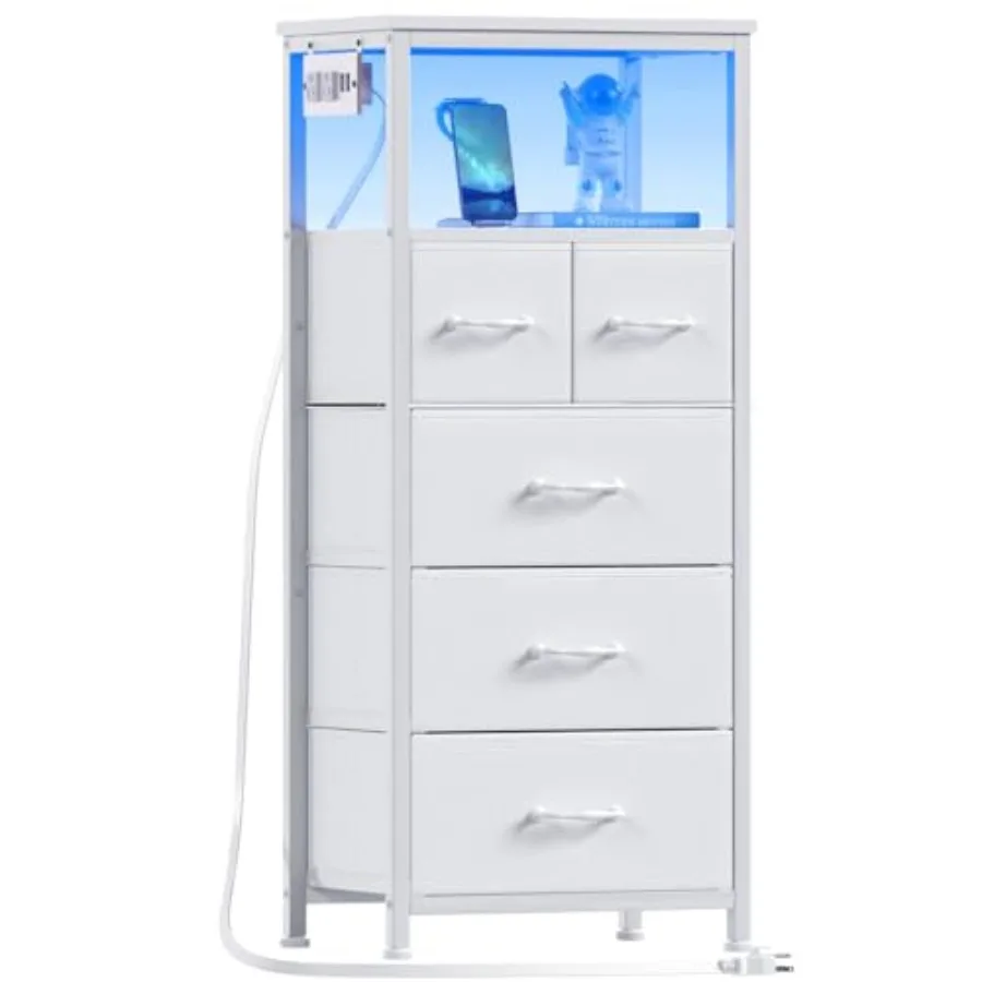 Dresser for Bedroom Tall Nightstand Vertical Chest with Wood Top Charging Station LED Lights 5 Fabric Bins Bedside Table with S
Dresser for Bedroom Tall Nightstand Vertical Chest with Wood Top Charging Station LED Lights 5 Fabric Bins Bedside Table with S