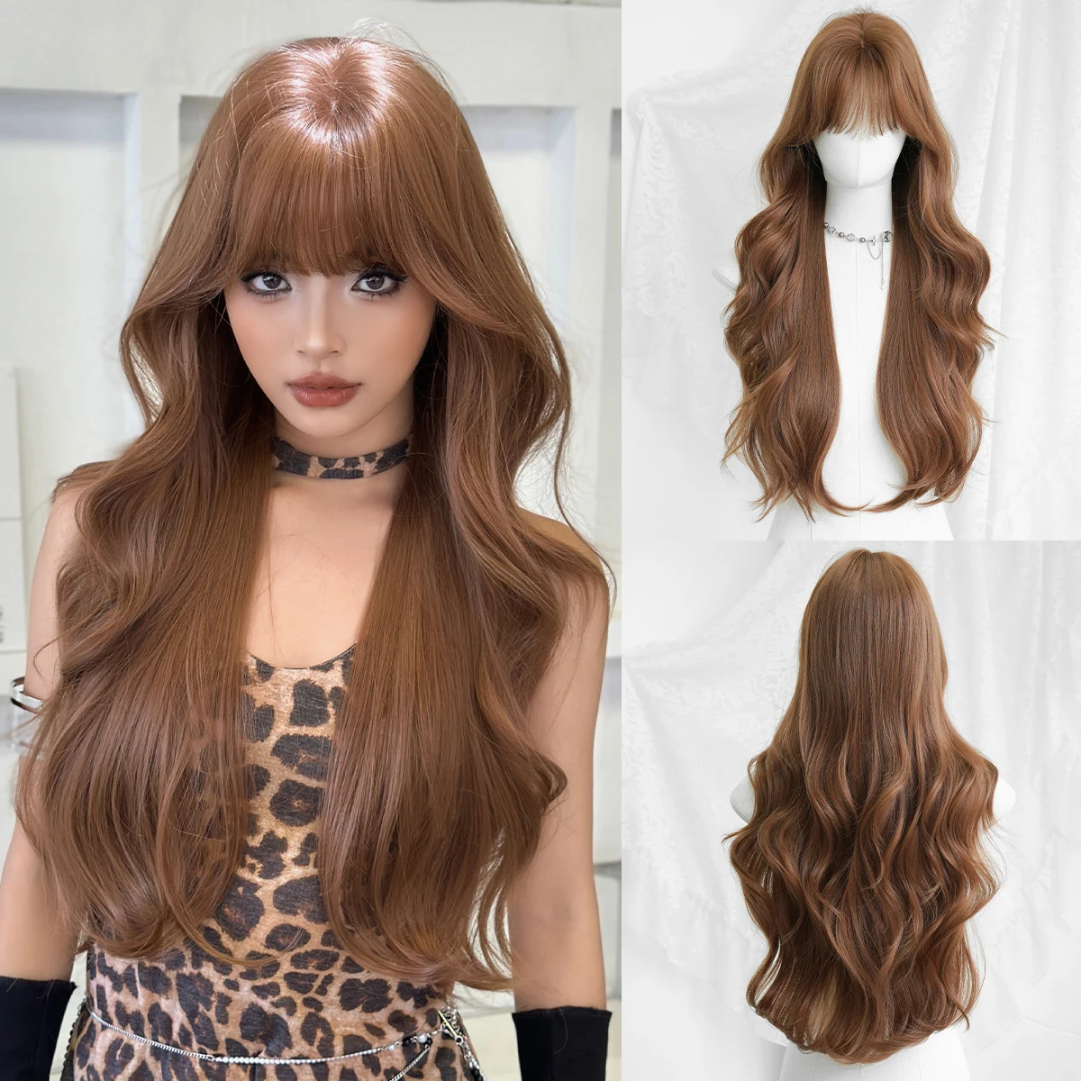 Long Wavy Chestnut Brown Wig With Neat Bangs for Women Heat Resistant Fiber Hairpiece with Natural Synthetic Wigs for Daily Use
Long Wavy Chestnut Brown Wig With Neat Bangs for Women Heat Resistant Fiber Hairpiece with Natural Synthetic Wigs for Daily Use