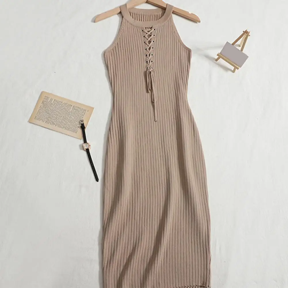 Women Solid Color Dress Slim-fit Dress Elegant Halter Neck Lace-up Mini Dress for Women Knitted Sheath with Hollow for Parties
Women Solid Color Dress Slim-fit Dress Elegant Halter Neck Lace-up Mini Dress for Women Knitted Sheath with Hollow for Parties