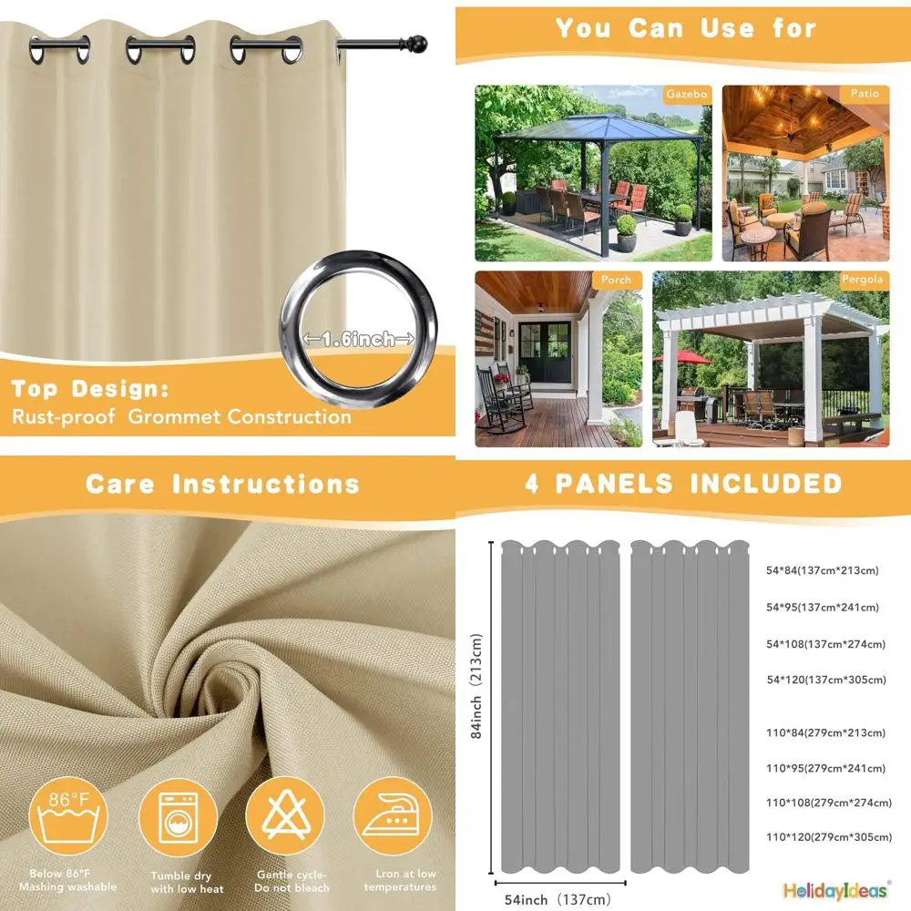 Набор водонепроницаемых наружных штор, 4 кремовых панели, 54x108 — фильтр конфиденциальности и света для патио, крыльца, беседки
Набор водонепроницаемых наружных штор, 4 кремовых панели, 54x108 — фильтр конфиденциальности и света для патио, крыльца, беседки