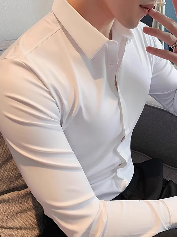 White Long Sve irt Men's Slim Fit Busin Casual Faionable Autumn Wear Polyester Blend No Iron Treaent
White Long Sve irt Men's Slim Fit Busin Casual Faionable Autumn Wear Polyester Blend No Iron Treaent