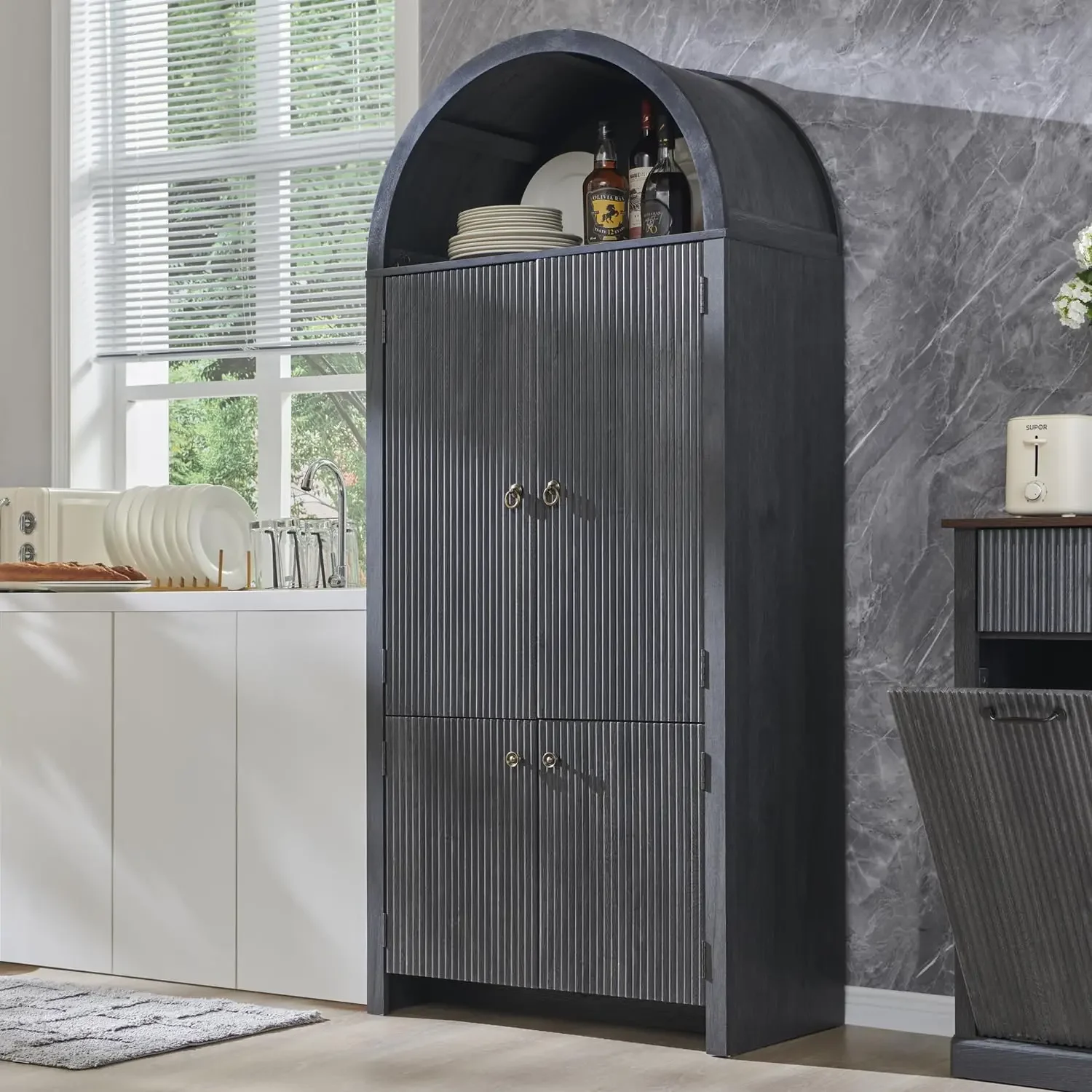 Tall Arched Wood Kitchen Pantry Cabinet Storage Organizer Dark Gray
Tall Arched Wood Kitchen Pantry Cabinet Storage Organizer Dark Gray