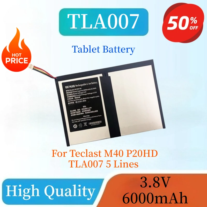 High Quality Brand New 3.8V 6000mAh Replaceable Tablet Battery 5 Lines For Teclast M40 P20HD TLA007
High Quality Brand New 3.8V 6000mAh Replaceable Tablet Battery 5 Lines For Teclast M40 P20HD TLA007