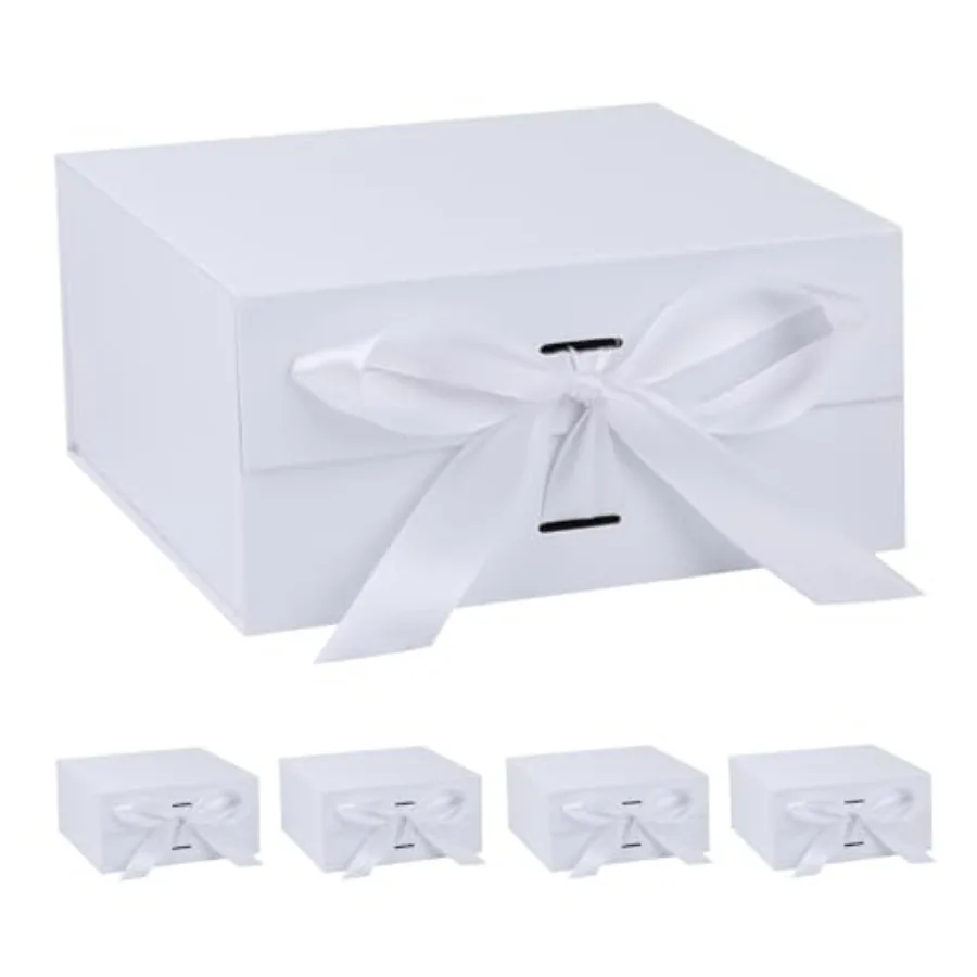 Wedding gift box, white rigid cardboard, magnetic closure satin ribbon, 12x10x5 inches, 5-pack for presents, storage, birthday
Wedding gift box, white rigid cardboard, magnetic closure satin ribbon, 12x10x5 inches, 5-pack for presents, storage, birthday