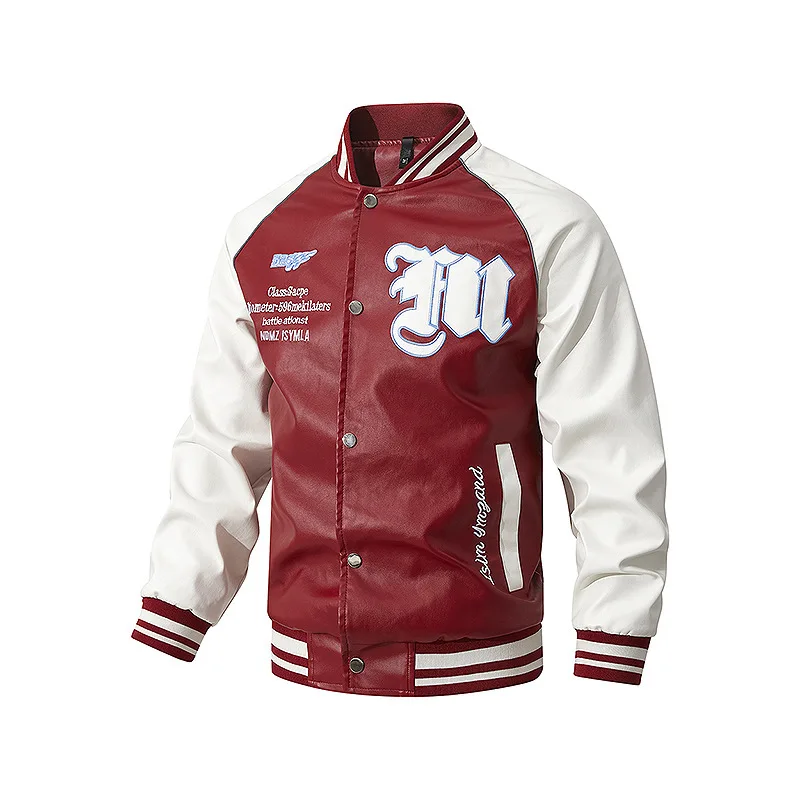 Man Leather Coat Autumn High Street Contrast Color Letter Printed Men Baseball Uniform Waterproof Long Sleeve Zipper Male Jacket
Man Leather Coat Autumn High Street Contrast Color Letter Printed Men Baseball Uniform Waterproof Long Sleeve Zipper Male Jacket