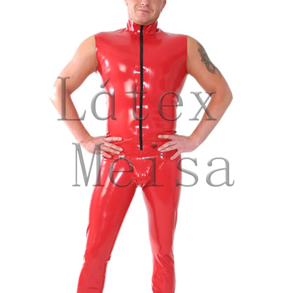 Men's latex sleeveless tops with zip and leggings with codpiece & JJ pe nis open holes clothings set in red color
Men's latex sleeveless tops with zip and leggings with codpiece & JJ pe nis open holes clothings set in red color