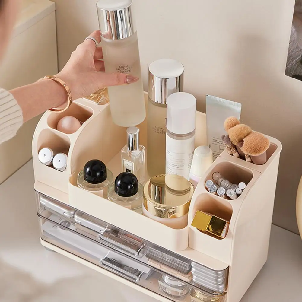 Lipstick Eyeshadow Organizer Capacity Makeup Organizer with Double Drawers Brush Holders for Bathroom Countertop Skincare Desk
Lipstick Eyeshadow Organizer Capacity Makeup Organizer with Double Drawers Brush Holders for Bathroom Countertop Skincare Desk