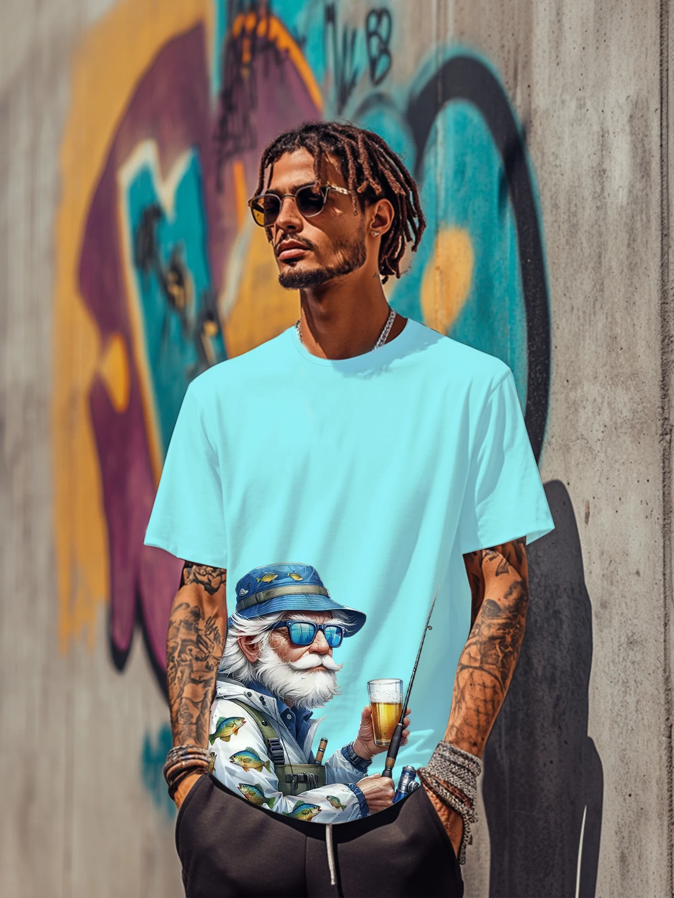 Fishing old man pattern summer men's T-shirt printing comfortable casual summer round neck loose short sleeve elastic top
Fishing old man pattern summer men's T-shirt printing comfortable casual summer round neck loose short sleeve elastic top