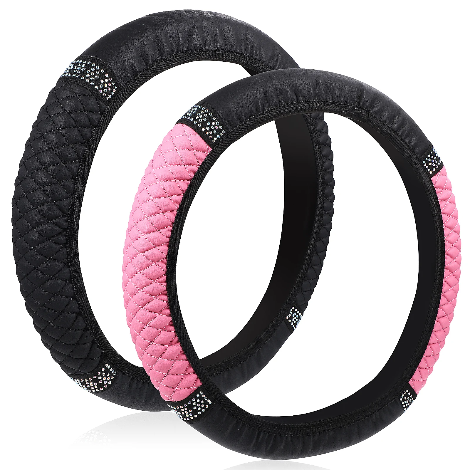 2pcs Steering Wheel Cover Universal Car Steering Protector Bling Rhinestone Decor Stretchy Soft PU Comfort Grip Durable
2pcs Steering Wheel Cover Universal Car Steering Protector Bling Rhinestone Decor Stretchy Soft PU Comfort Grip Durable