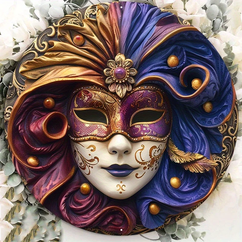 Circular Aluminum Metal Sign, Decorative Venice Festival Mask Plaque, Unique Home Decor Accent, Festival-Themed Decoration
Circular Aluminum Metal Sign, Decorative Venice Festival Mask Plaque, Unique Home Decor Accent, Festival-Themed Decoration
