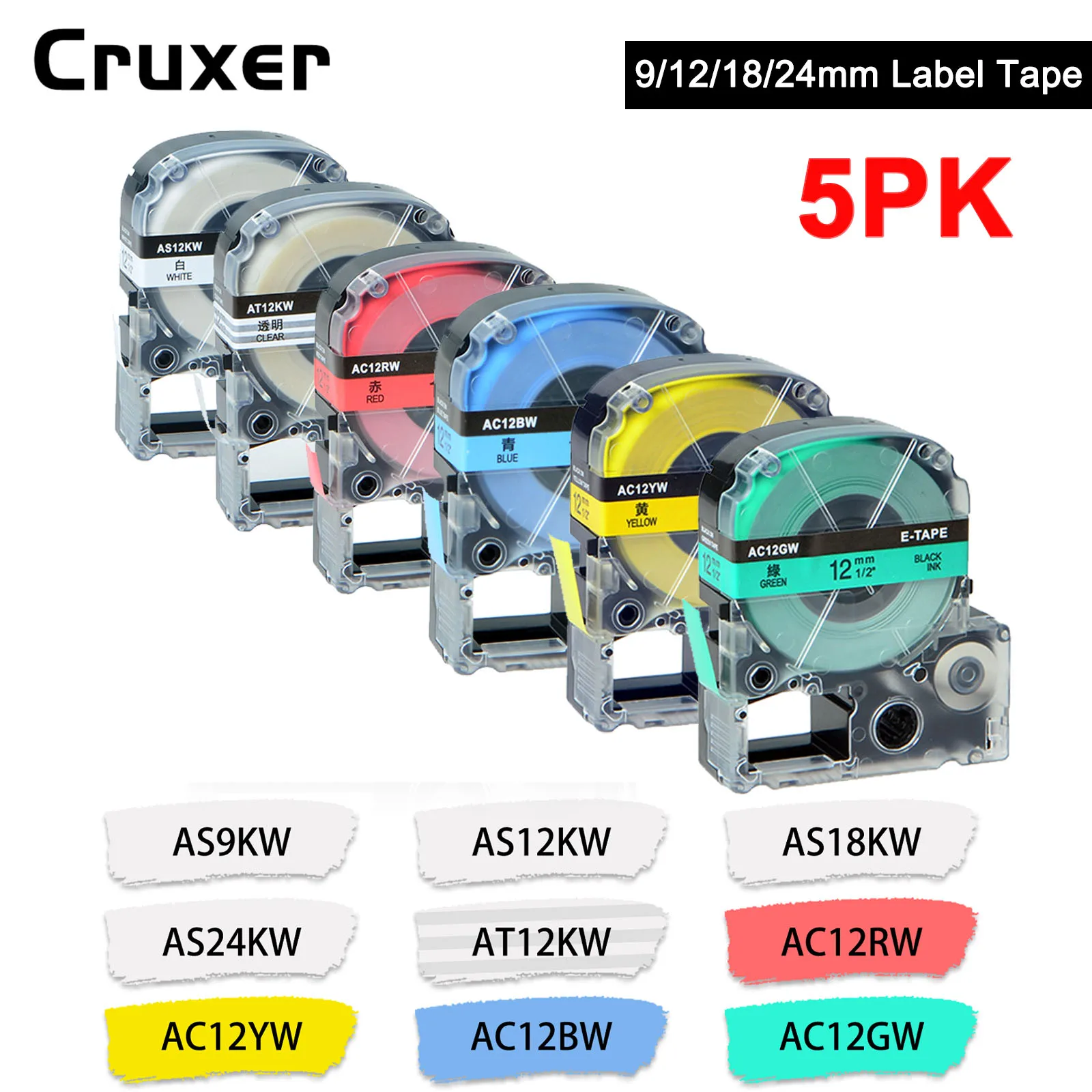 5/10PK Label Tape Compatible Epson SS12KW SS9KW SS18KW SS24KW 9/12/18/24mm Ribbon for EPSON LW-300 LW-400 LW-600P LW-700 Printer
5/10PK Label Tape Compatible Epson SS12KW SS9KW SS18KW SS24KW 9/12/18/24mm Ribbon for EPSON LW-300 LW-400 LW-600P LW-700 Printer