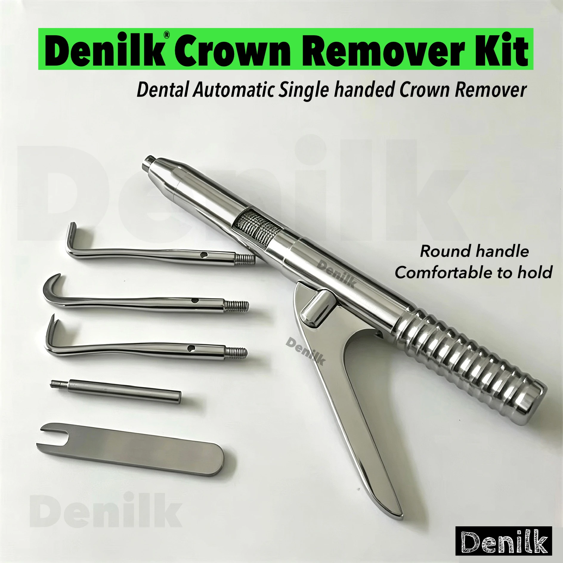 DENILK 1 Set Dental Automatic Singlehanded Crown Remover Gun Stainless Steel Dentistry Surgical Instrument Tools With 3 Working
DENILK 1 Set Dental Automatic Singlehanded Crown Remover Gun Stainless Steel Dentistry Surgical Instrument Tools With 3 Working