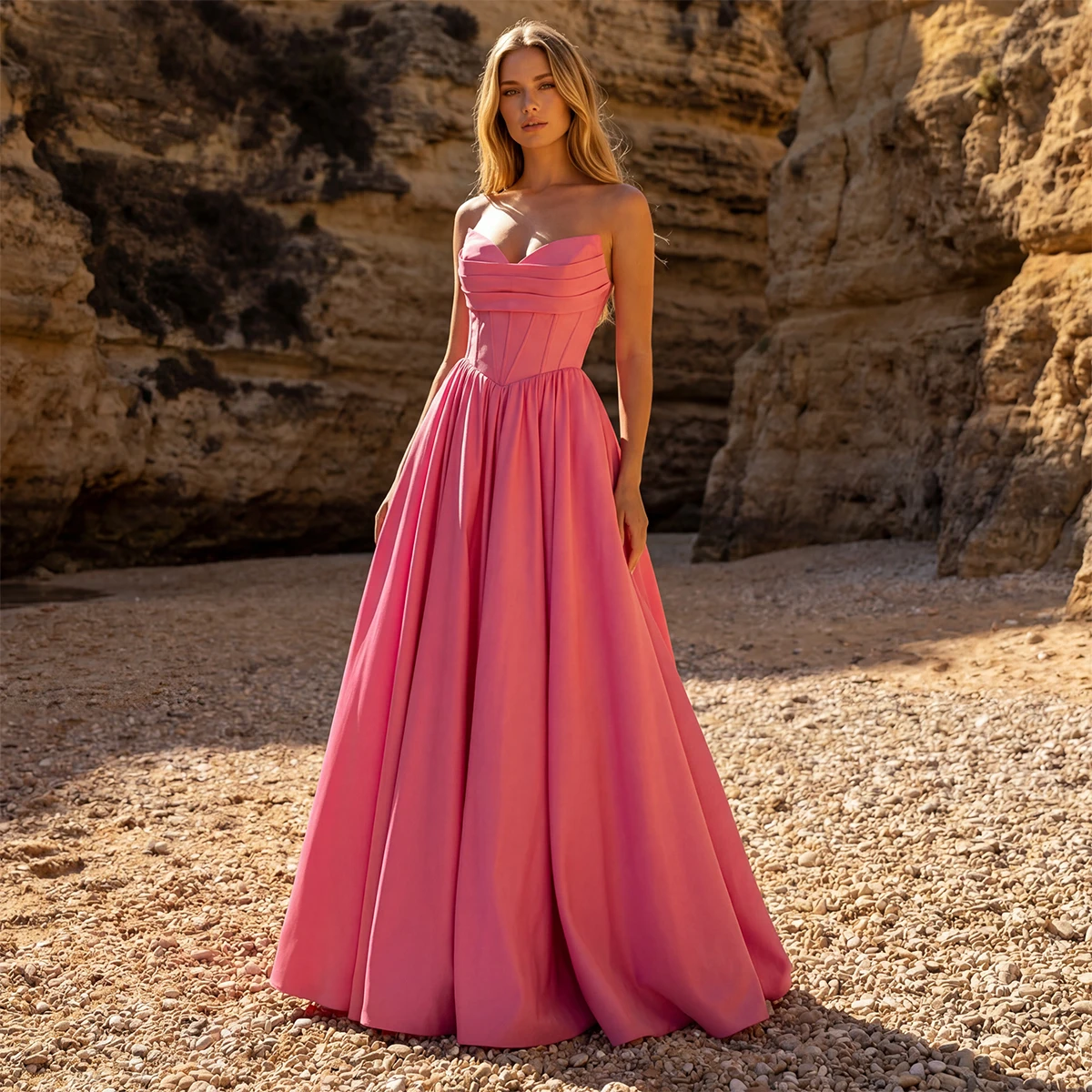 Beach Satin Pleated Prom Dresses 2026 Strapless Evening Gown For Women Long Formal Dress
Beach Satin Pleated Prom Dresses 2026 Strapless Evening Gown For Women Long Formal Dress