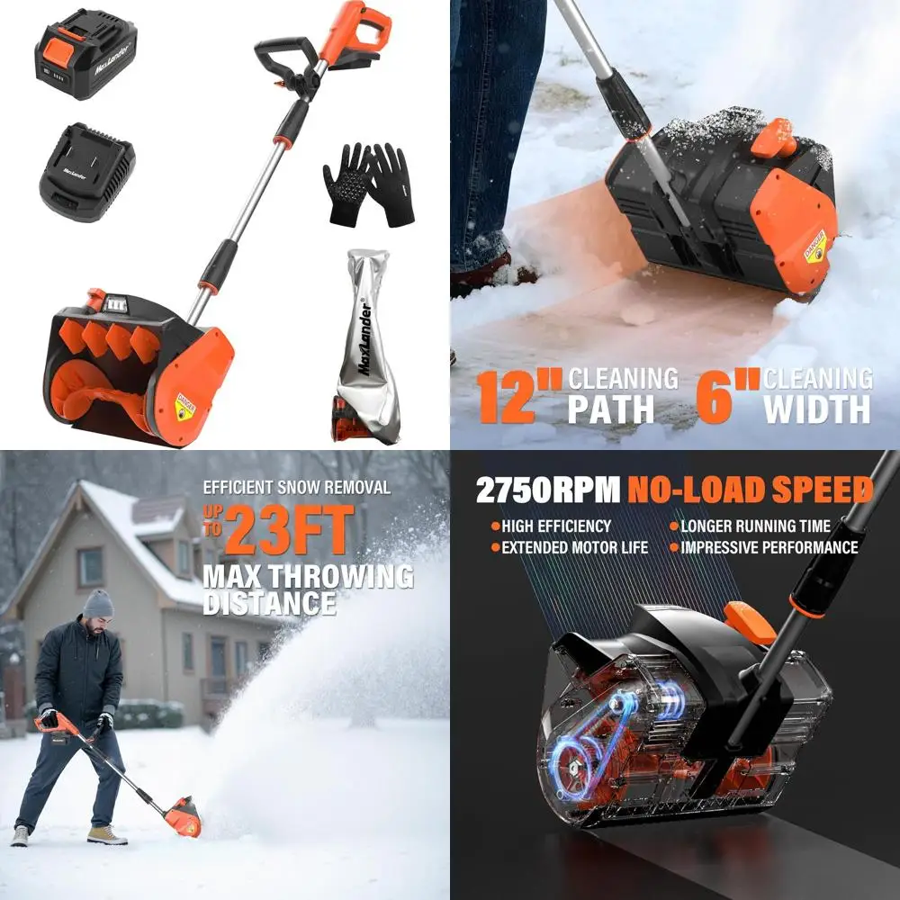 Cordless Electric Snow Shovel 12-Inch with LED Light, Directional Plate, Adjustable Handle, 4.0Ah Battery, Charger, and Cover In
Cordless Electric Snow Shovel 12-Inch with LED Light, Directional Plate, Adjustable Handle, 4.0Ah Battery, Charger, and Cover In