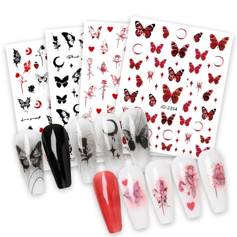 3D stickers press on nails butterfly flowers moon star designs red black white foil DIY manicure supplies sliders nail decals
3D stickers press on nails butterfly flowers moon star designs red black white foil DIY manicure supplies sliders nail decals